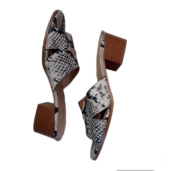 NINE West Andre Snake Skin Heeled Slides, Chunky Heel Mule Sandals, Size 9 - Picture 4 of 6